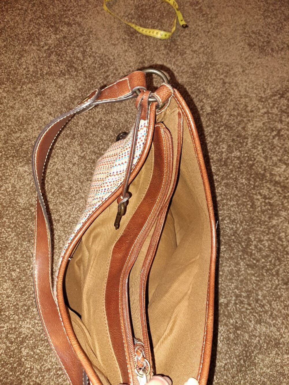 Vintage Fossil Key Earthtones woven hobo shoulder bag w/colorful striped pattern - Picture 9 of 13